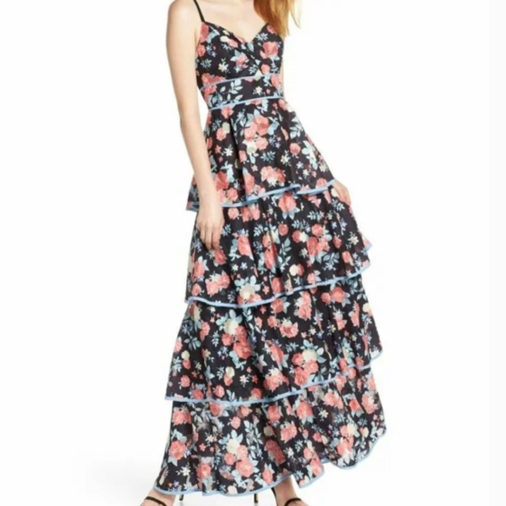 Foxiedox tiered floral maxi gown. Size M